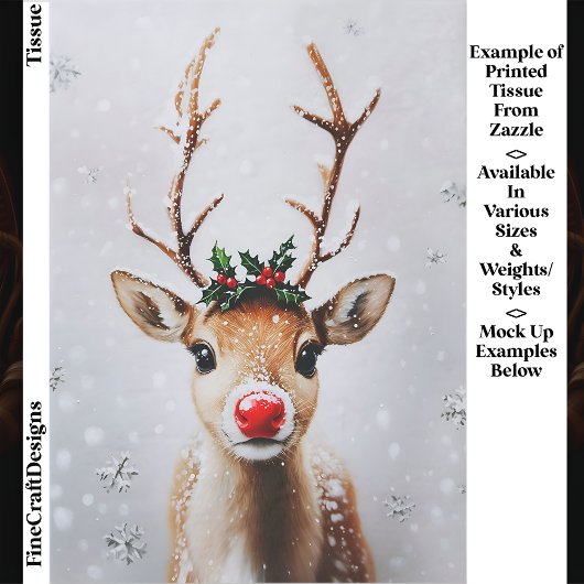 Whimsical Rudolph Reindeer Red Nose EJ1 Decoupage 薄葉紙