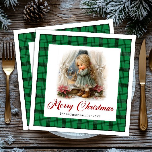 Whimsical Rustic Christmas Scene Custom Napkins