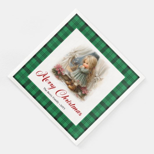 Whimsical Rustic Christmas Scene Custom Napkins (コーナー)