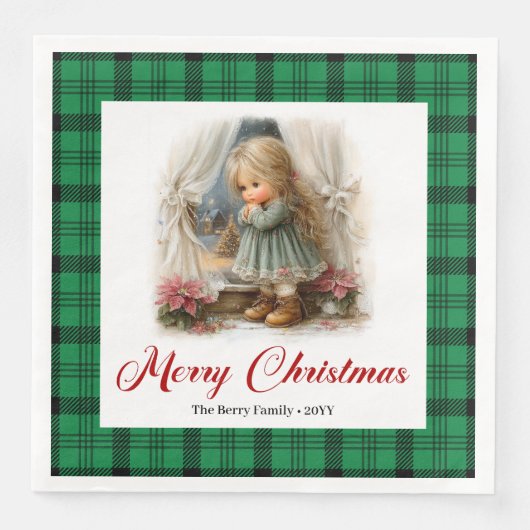 Whimsical Rustic Christmas Scene Custom Napkins (正面)