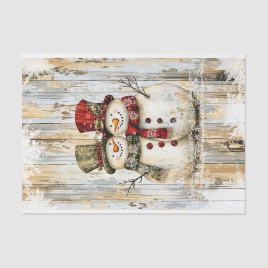 Whimsical Rustic Snowman Couple DY8R Decoupage 薄葉紙 (正面)