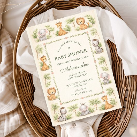 Whimsical Safari Animals Baby Shower 招待状