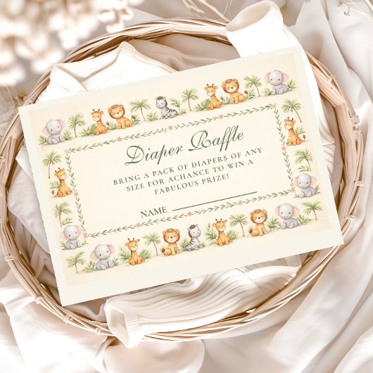 Whimsical Safari Animals Diapper Raffle エンクロージャーカード