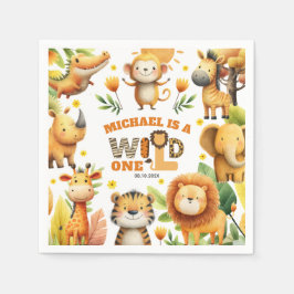 Whimsical Safari Animals WILD ONE 1st Birthday  スタンダードカクテルナプキン