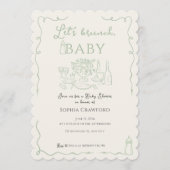 Whimsical Sage Doodle Let's Brunch Baby Shower 招待状 (正面)