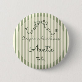 Whimsical Sage Green Baby Shower Auntie To Be 缶バッジ