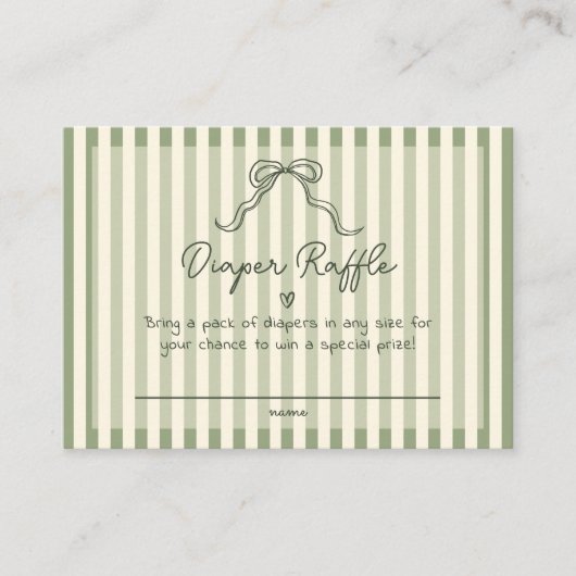 Whimsical Sage Green Baby Shower Diaper Raffle エンクロージャーカード (正面)