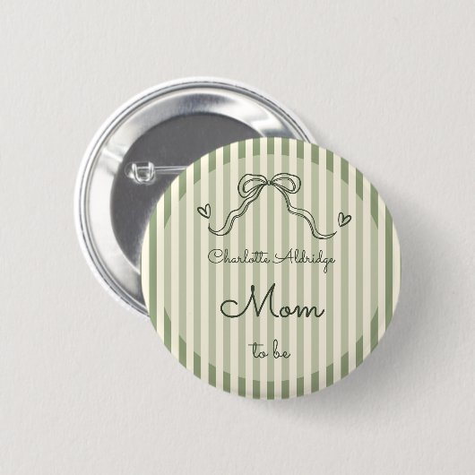 Whimsical Sage Green Baby Shower Mom To Be 缶バッジ (正面&裏面)