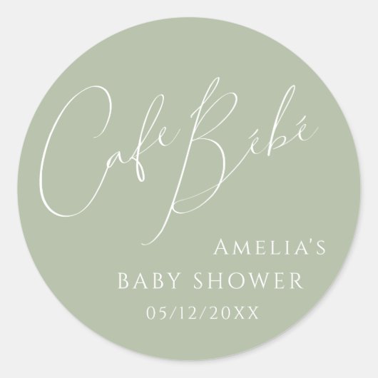 Whimsical Sage Green Cafe Bébé Shower 1 1/2" ラウンドシール (正面)
