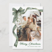 Whimsical Sage Green Christmas Bow Ribbon 2 Photo シーズンカード (正面)