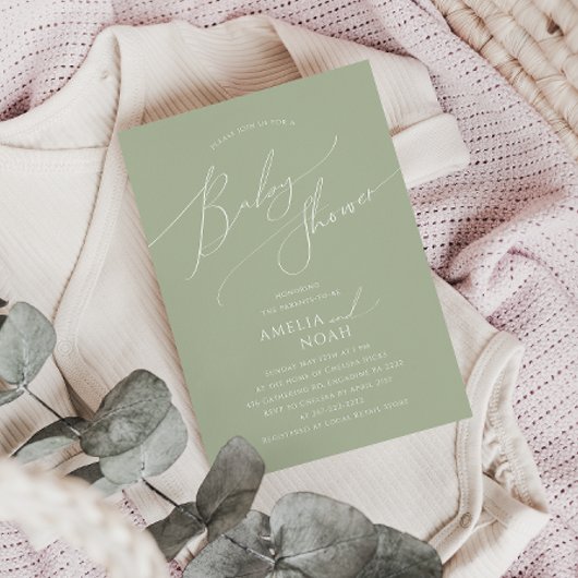  whimsical Sage Green Couples Baby Shower 招待状
