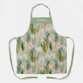 Whimsical Sage Green Floral Personalized Apron エプロン (正面)