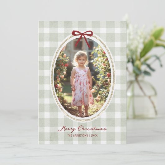 Whimsical Sage Green Gingham シーズンカード (スタンド正面)