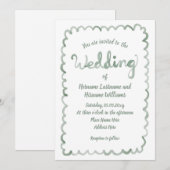 Whimsical Sage Green Hand Drawn Watercolor Wedding 招待状 (正面/裏面)