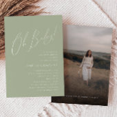 whimsical Sage Green Oh Baby! フォトベイビーシャワー 招待状