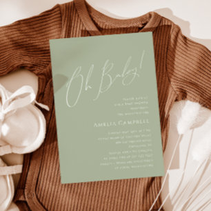 whimsical Sage Green Oh Baby! ベイビーシャワー 招待状
