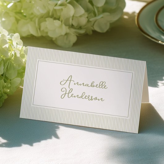 Whimsical Sage Green Stripes Place Cards テーブルナンバー