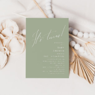 whimsical Sage Green Twin Baby Shower 招待状