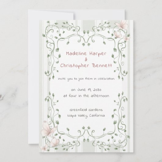 Whimsical Sage Greenery Garden Wedding 招待状 (正面)