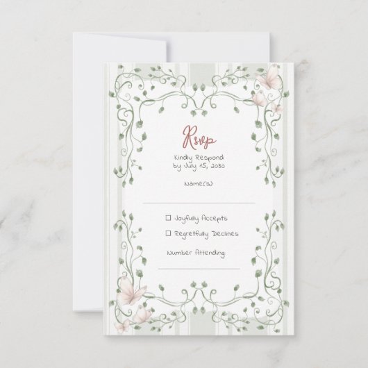 Whimsical Sage Greenery Wedding 出欠カード (正面)