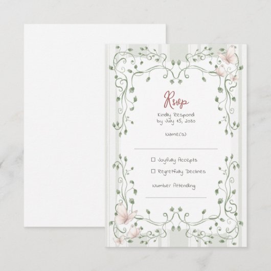Whimsical Sage Greenery Wedding 出欠カード (正面/裏面)