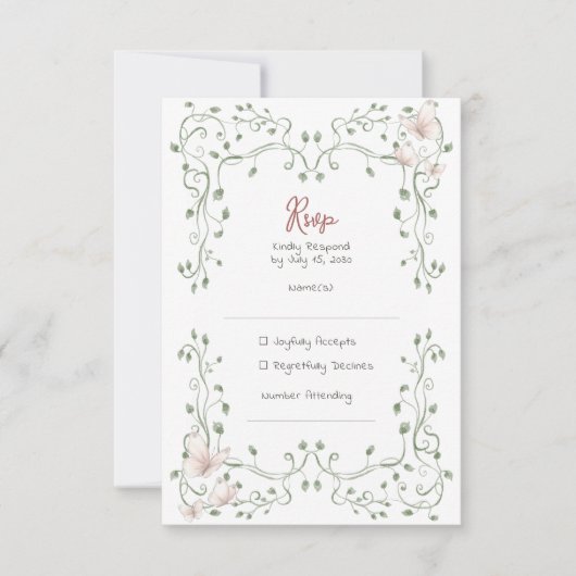 Whimsical Sage Greenery Wedding 出欠カード (正面)