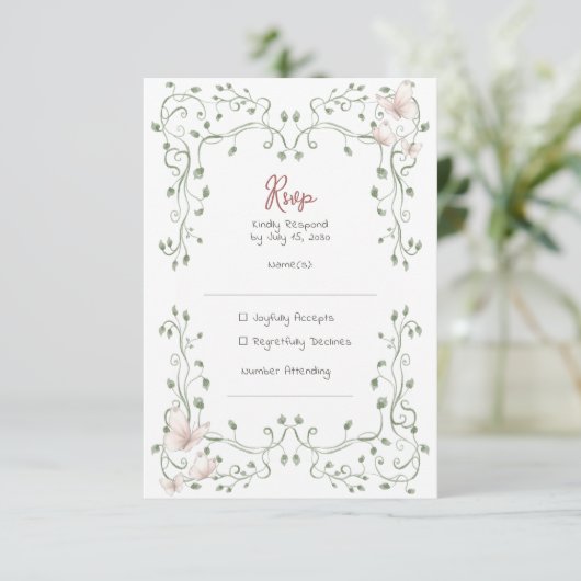 Whimsical Sage Greenery Wedding 出欠カード (スタンド正面)