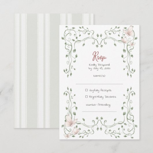 Whimsical Sage Greenery Wedding 出欠カード (正面/裏面)