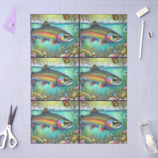 Whimsical Salmon Fish with Florals – Decoupage 薄葉紙 (クラフト)