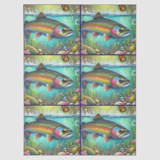 Whimsical Salmon Fish with Florals – Decoupage 薄葉紙 (正面)