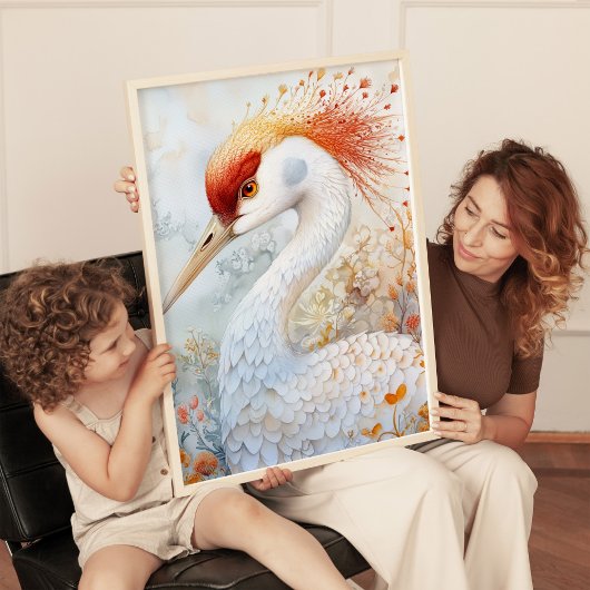 Whimsical Sandhill Crane Art Print ポスター