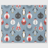 Whimsical Santa and Penguin Christmas Pattern ラッピングペーパー (フラット)