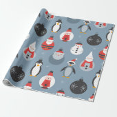 Whimsical Santa and Penguin Christmas Pattern ラッピングペーパー (アンロールド)