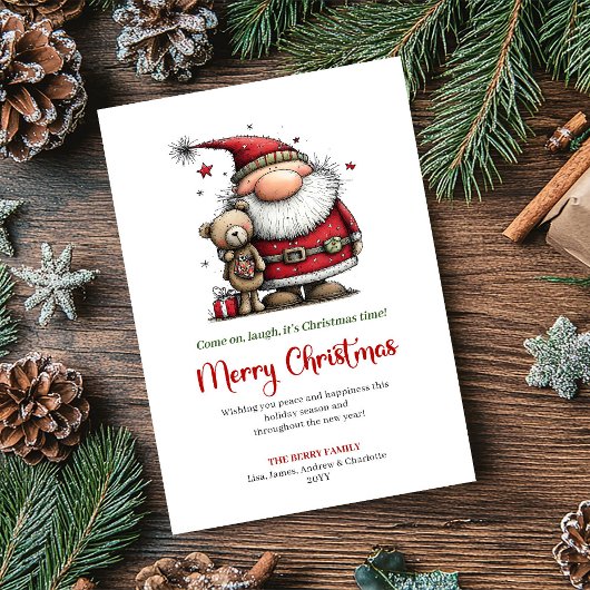 Whimsical Santa Cartoon Festive Christmas Greeting シーズンカード