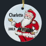 Whimsical Santa Claus Holiday Christmas Ornament  セラミックオーナメント<br><div class="desc">A cute and whimsical Santa Christmas Ornament reminds me of childhood days around the tree with family. A classic fun Santa Claus Ornament,  cute for kids.  Personalize with a name and the year. Makes a great gift and keepsake.</div>