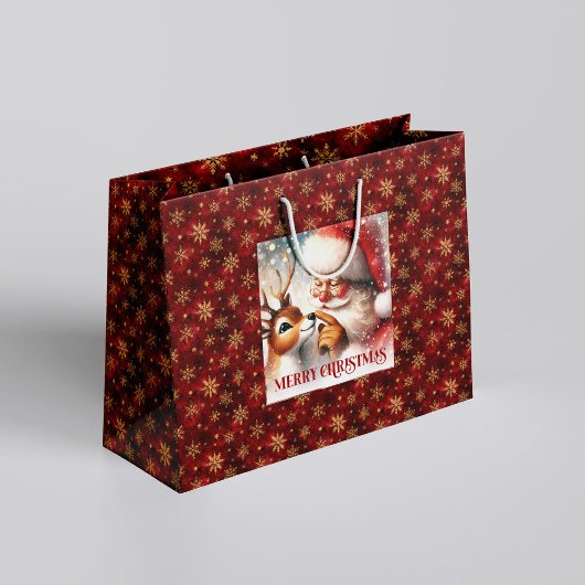 Whimsical Santa Claus Red Nose Rudolph Gift Bag ラージペーパーバッグ