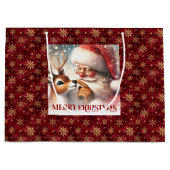 Whimsical Santa Claus Red Nose Rudolph Gift Bag ラージペーパーバッグ (正面)
