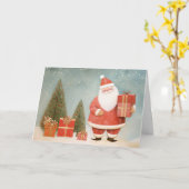 Whimsical Santa Claus with Christmas Tree & Gifts カード (黄色い花)