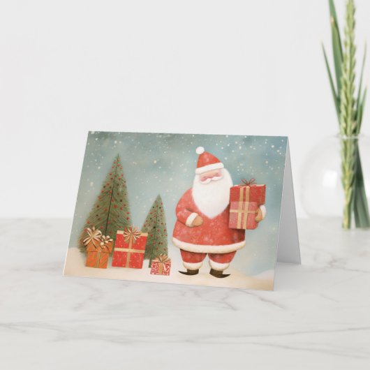 Whimsical Santa Claus with Christmas Tree & Gifts カード (正面)