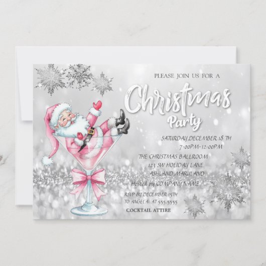 Whimsical Santa Cocktail Bokeh Christmas Party   招待状 (正面)