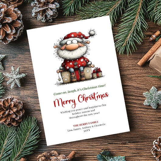 Whimsical Santa Funny Hand Drawn Holiday Card シーズンカード