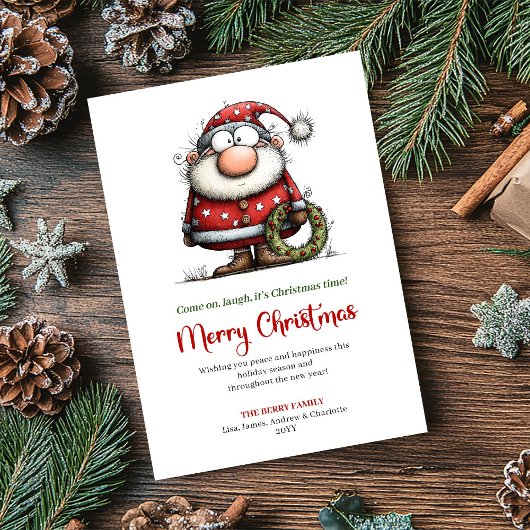 Whimsical Santa Funny Red Green Holiday Greeting シーズンカード
