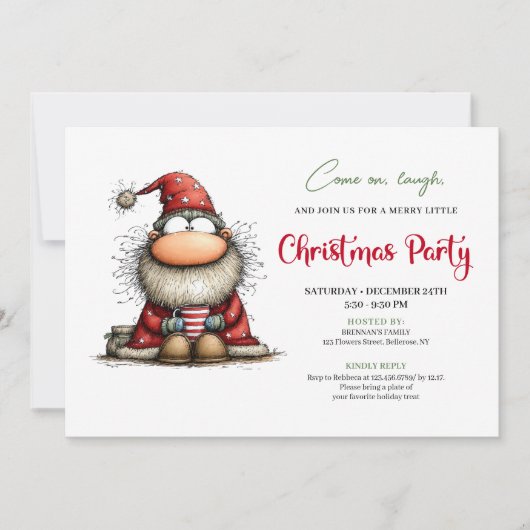 Whimsical Santa Hand Drawn Holiday Party Invite 招待状 (正面)