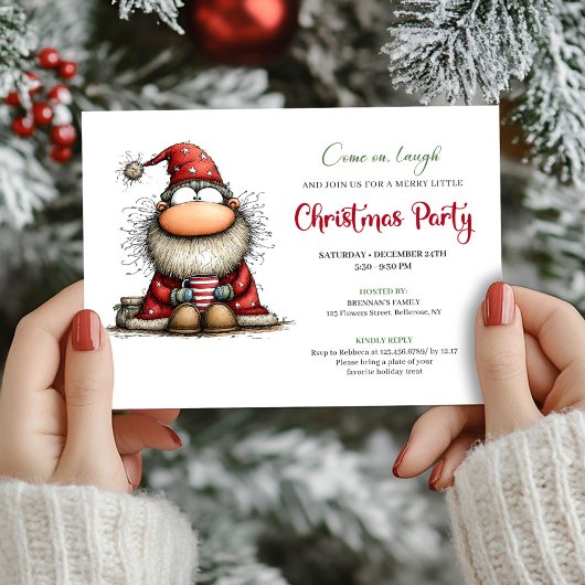 Whimsical Santa Hand Drawn Holiday Party Invite 招待状