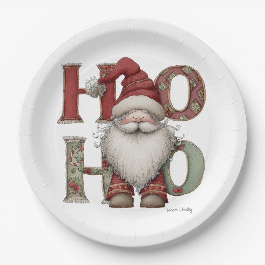Whimsical Santa HO HO HO Paper Plates ペーパープレート (正面)