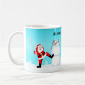 Whimsical Santa Playing Golf, Snowman And Elves コーヒーマグカップ (左)