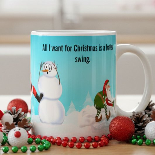 Whimsical Santa Playing Golf, Snowman And Elves コーヒーマグカップ