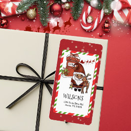 Whimsical Santa Reindeer Christmas Return Address ラベル