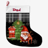 Whimsical Santa Reindeer Christmas Stocking I Dad ラージクリスマスストッキング (正面)