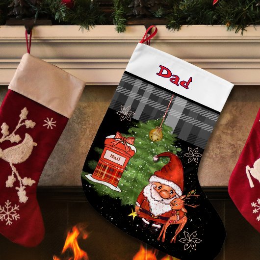Whimsical Santa Reindeer Christmas Stocking I Dad ラージクリスマスストッキング